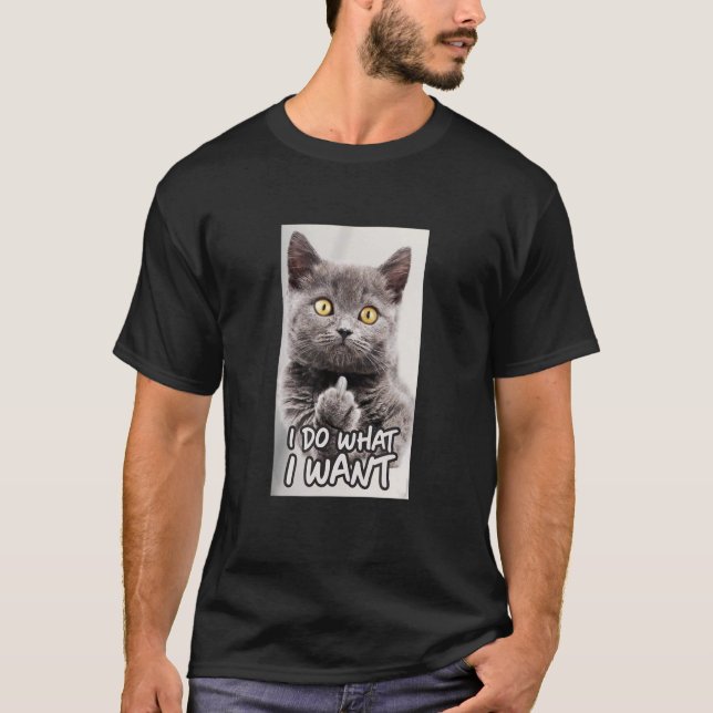 Camiseta gato mostra dedo médio Ich mach foi ich vai moti (Frente)