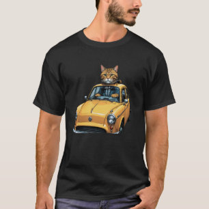 Camiseta Gato Motorista em Táxi Amarelo Gráfico Divertido P