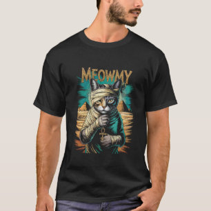 Camiseta Gato Múmia Segurando Ankh no Deserto Pirâmides Hal