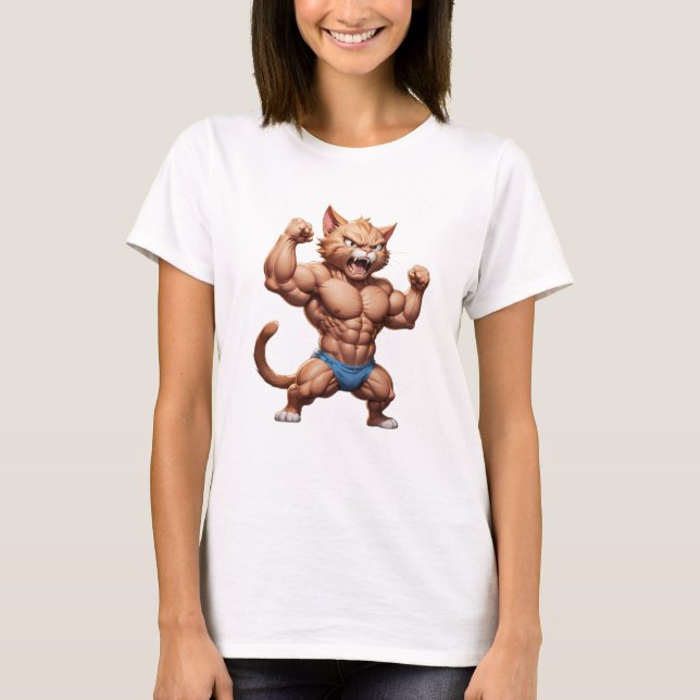 Camiseta Gato muscular zangado e engraçado (Frente)