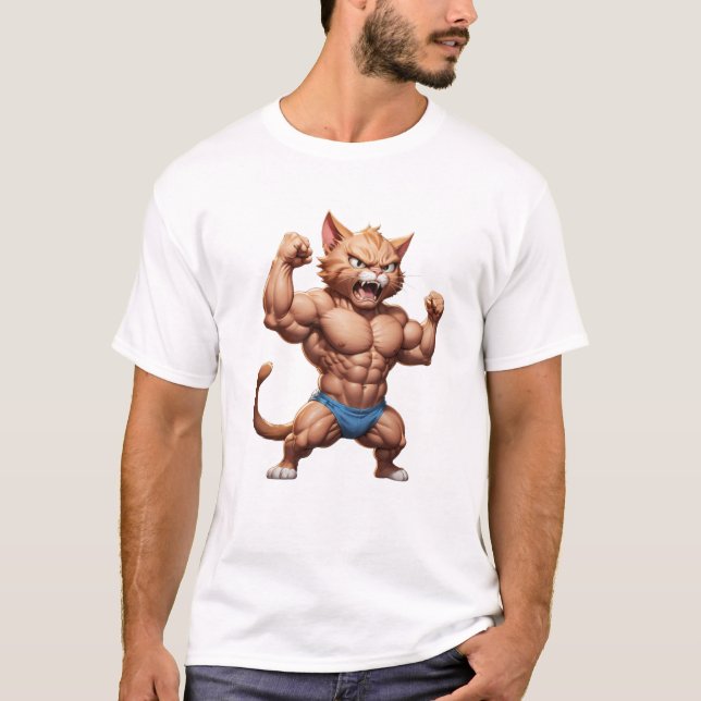 Camiseta Gato muscular zangado e engraçado (Frente)