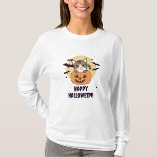 Camiseta Gato Na Abóbora Gatos Doce Feliz Dia das Bruxas