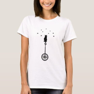 Camiseta gato na bicicleta do vintage com pássaros