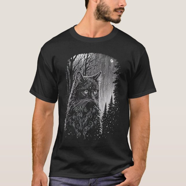 Camiseta Gato na Floresta Nevada (Frente)