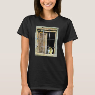 Camiseta Gato Na Janela Bonito Em Um