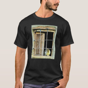 Camiseta Gato Na Janela Bonito Em Uma