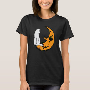 Camiseta Gato Na Lua Preguiçoso Fantasia De Halloween Gatin