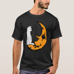 Camiseta Gato Na Lua Preguiçoso Fantasia De Halloween Gatin