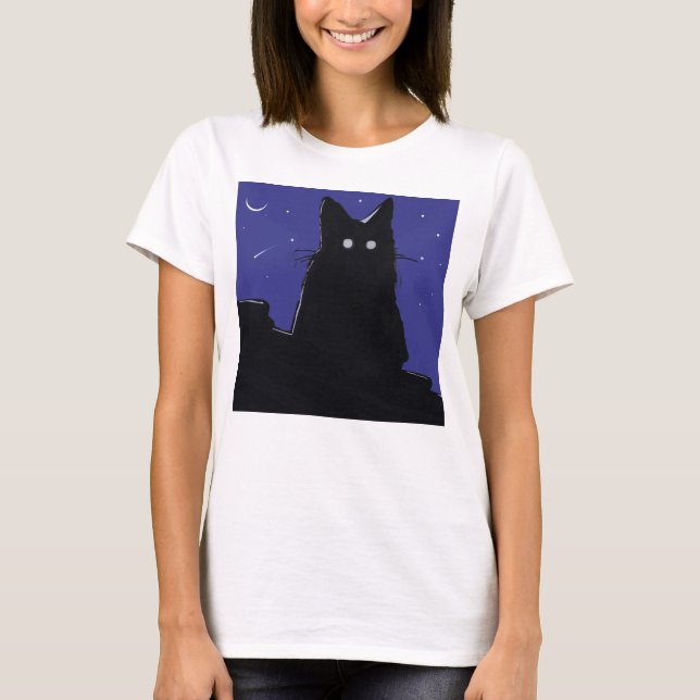camiseta gato na noite (Frente)