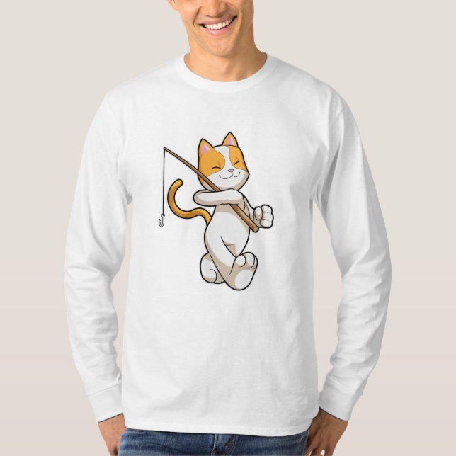 Camiseta Gato na pesca com vara de pesca (Frente)