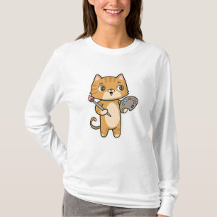 Camiseta Gato na pintura com cor e pincel