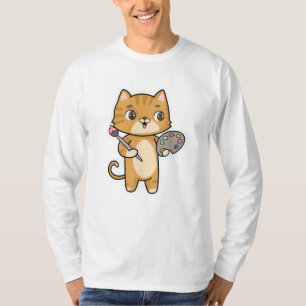 Camiseta Gato na pintura com cor e pincel