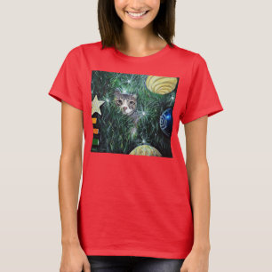 Camiseta Gato na pintura da árvore de Natal