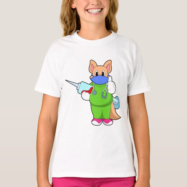 Camiseta Gato na Vacinação com Seringa (Frente)