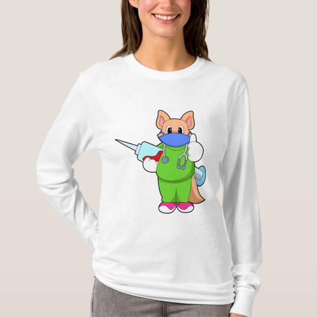 Camiseta Gato na Vacinação com Seringa (Frente)