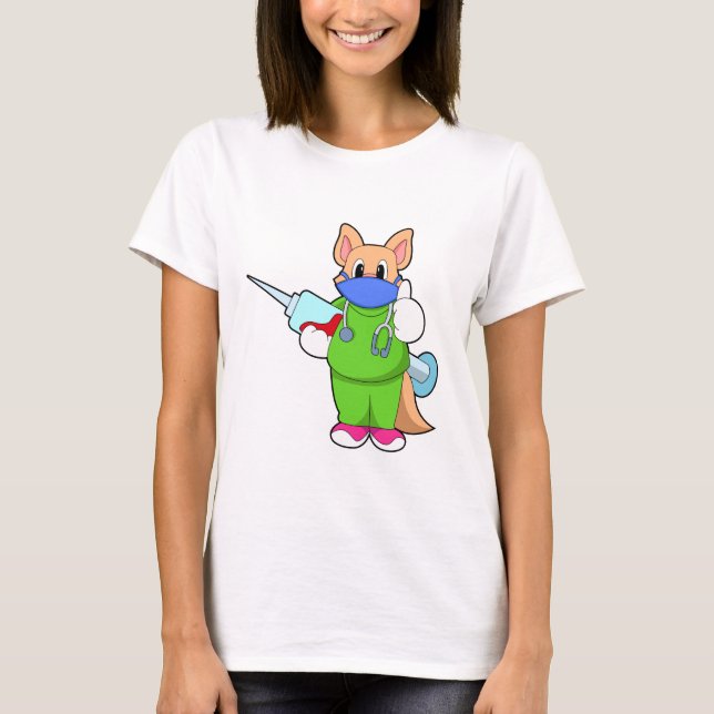 Camiseta Gato na Vacinação com Seringa (Frente)