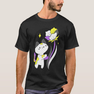 Camiseta Gato não binário Flor Bandeira não binária LGBT Nã
