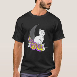 Camiseta Gato Não Binário Lua Rosa Orgulho Não Binário LGB