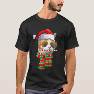 Camiseta Gato Natal Chapéu de Papai Noel Óculos Engraçado G