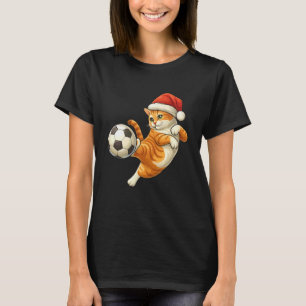 Camiseta Gato Natal Papai Noel Jogando Futebol Gatinho Dive