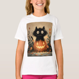 Camiseta Gato Negra Bonito do Halloween em um Jack-o-Lanter