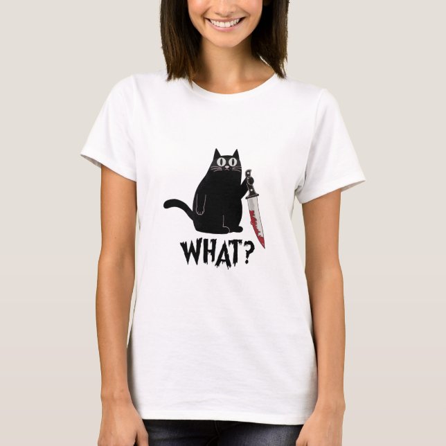 Camiseta Gato Negra Bonito Mas Psicopata Escuro Engraçado C (Frente)