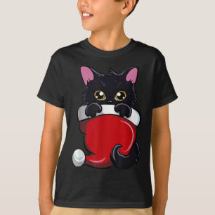 Camiseta Gato Negra Bonito, Papai Noel, Desejando Um Funno