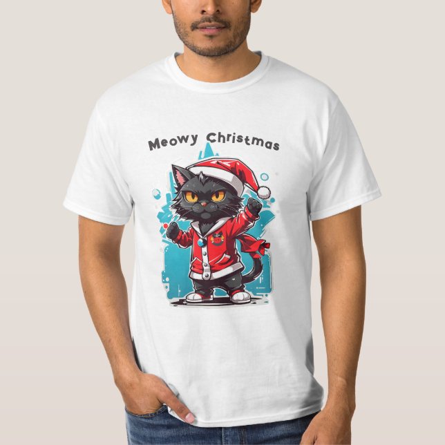 Camiseta Gato Negra Dabbing: Festividades de Natal Feliz (Frente)