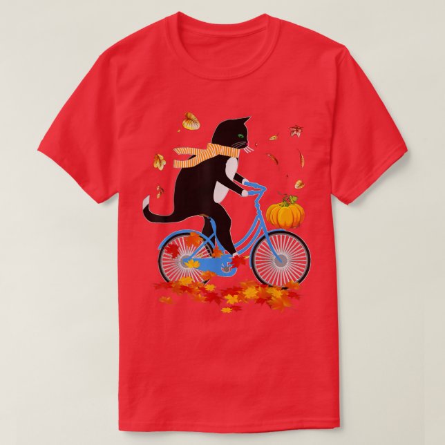 Camiseta Gato Negro Andando De Banque No outono (Frente do Design)