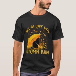 Camiseta Gato Negro Apaixonado Pela Chuva De Outono