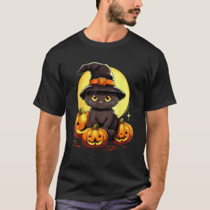 Camiseta Gato Negro Assustador Bonito Que Pumpkin Vintage H