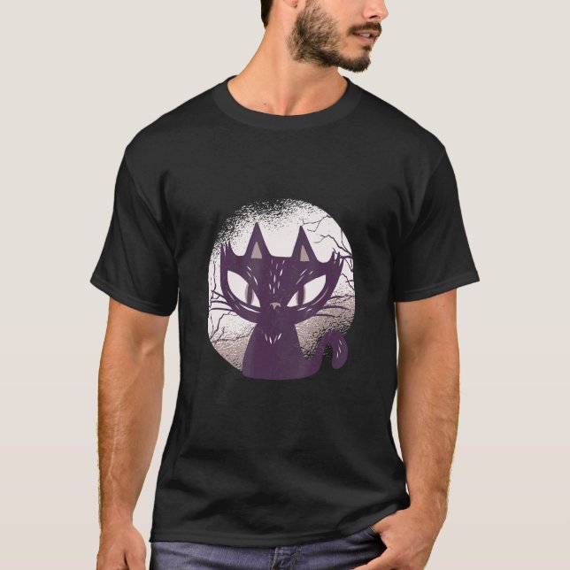 Camiseta Gato Negro Assustador do Halloween (Frente)