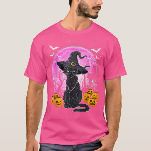 Camiseta Gato Negro Assustador Do Halloween Com Chapéu De B