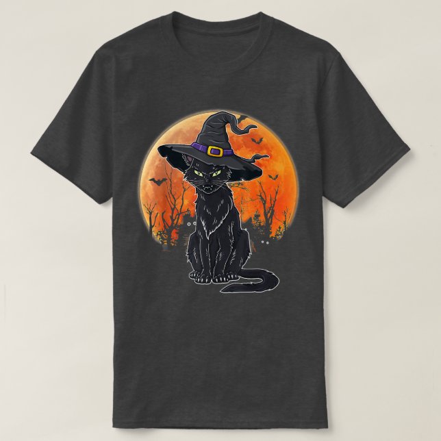 Camiseta Gato Negro Assustador Do Halloween Com Prêmio De C (Frente do Design)