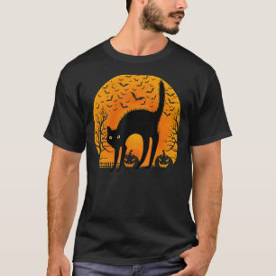 Camiseta Gato Negro Assustador Gato Com Lua Cheia Gatos Eng
