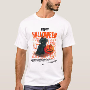 Camiseta Gato Negro Bonito com Abóbora  Maldito Feliz Hallo