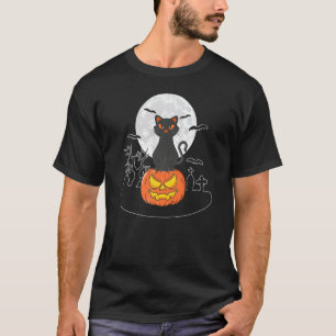 Camiseta Gato Negro Bonito De Halloween Em Bompkin De Lua C