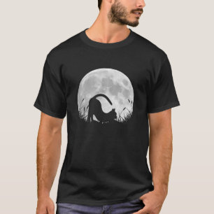 Camiseta Gato Negro Bonito Esticando-Se Com Alho Da Lua Com