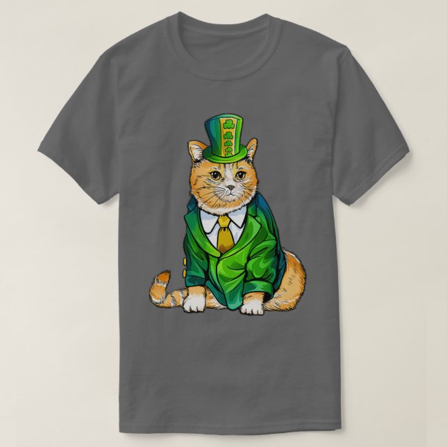 Camiseta Gato Negro Bonito Leprechaun Hat Engraçado Rua Irl (Frente do Design)