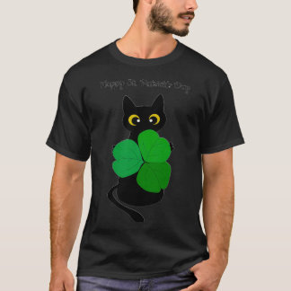 Camiseta Gato Negro Bonito Leprechaun Hat Engraçado Rua Irl