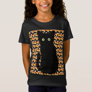 Camiseta Gato negro bonito Padrão de milho doce Comida Dive