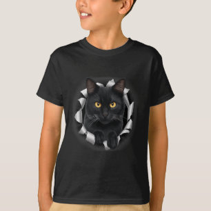 Camiseta Gato Negro Bonito Parece De Tecido Torto Para Amor