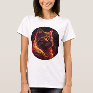 Camiseta Gato Negro com Vermelho Fogo e Ouro Aura