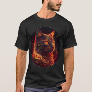 Camiseta Gato Negro com Vermelho Fogo e Ouro Aura