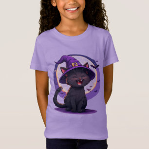 Camiseta Gato Negro de Halloween Vestido como Chapéu de Bru