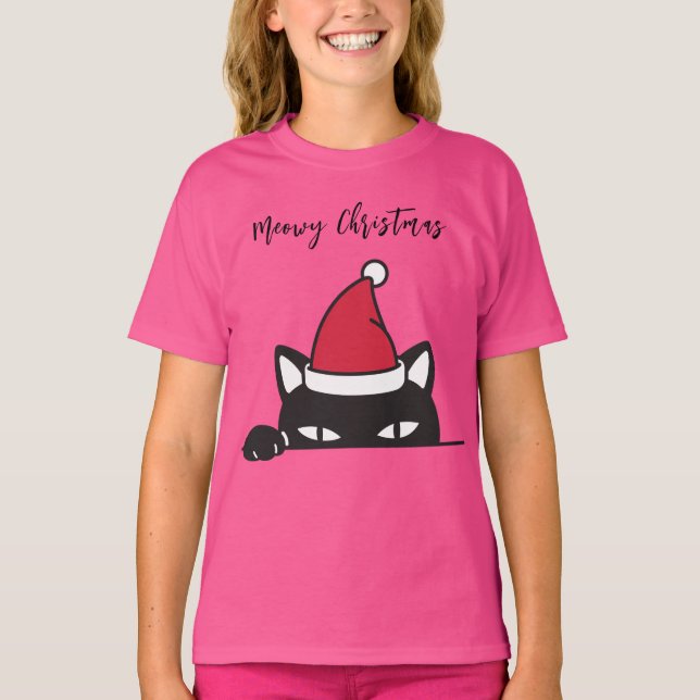 Camiseta Gato Negro de Natal engraçado (Frente)