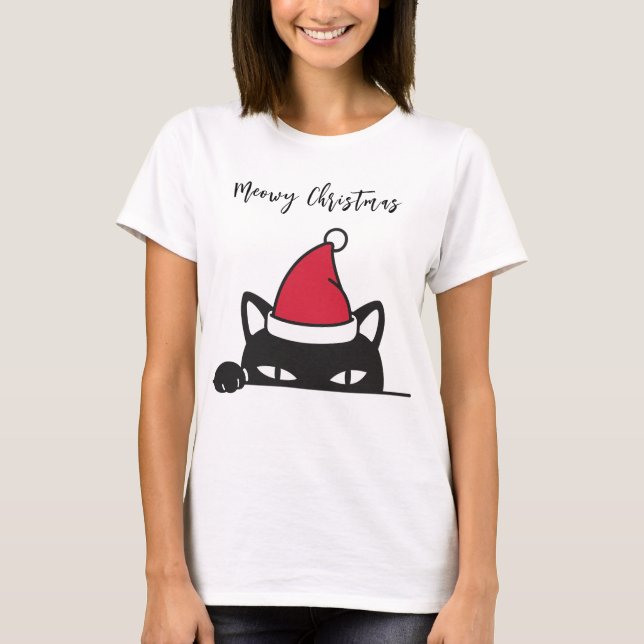 Camiseta Gato Negro de Natal engraçado (Frente)