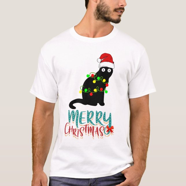 Camiseta Gato Negro de Natal - Feliz Natal (Frente)
