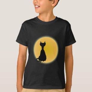 Camiseta Gato Negro e Arte de Dia das Bruxas Amarelas