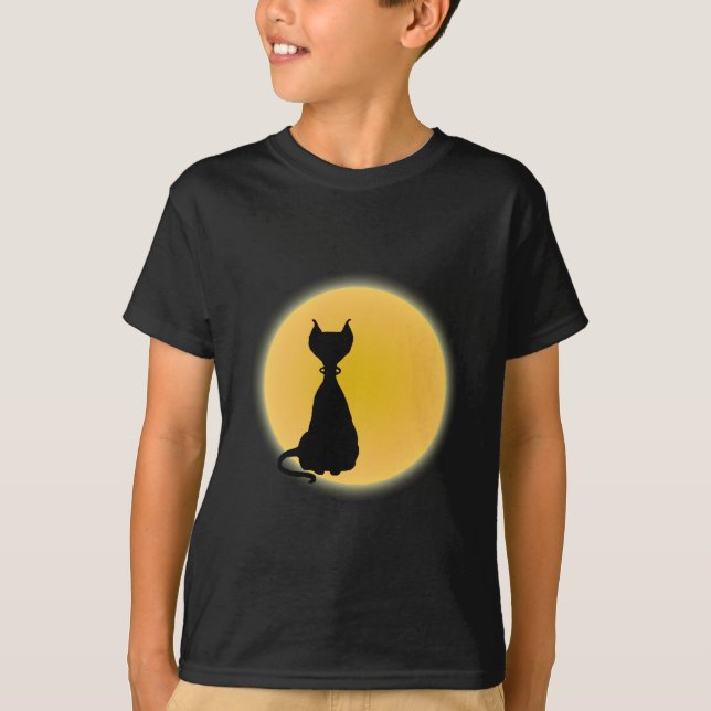 Camiseta Gato Negro e Arte de Dia das Bruxas Amarelas (Frente)